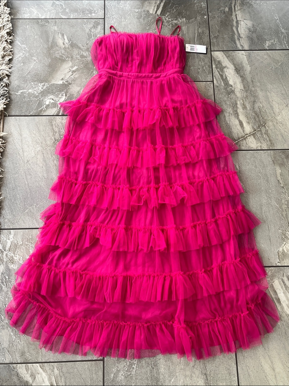 💗 NWT City Studio Tiered Pink Glam Gown Dress Size 13/14 Maxi Length Prom